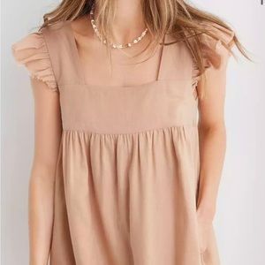 Aerie Linen Flutter Sundress, Beige